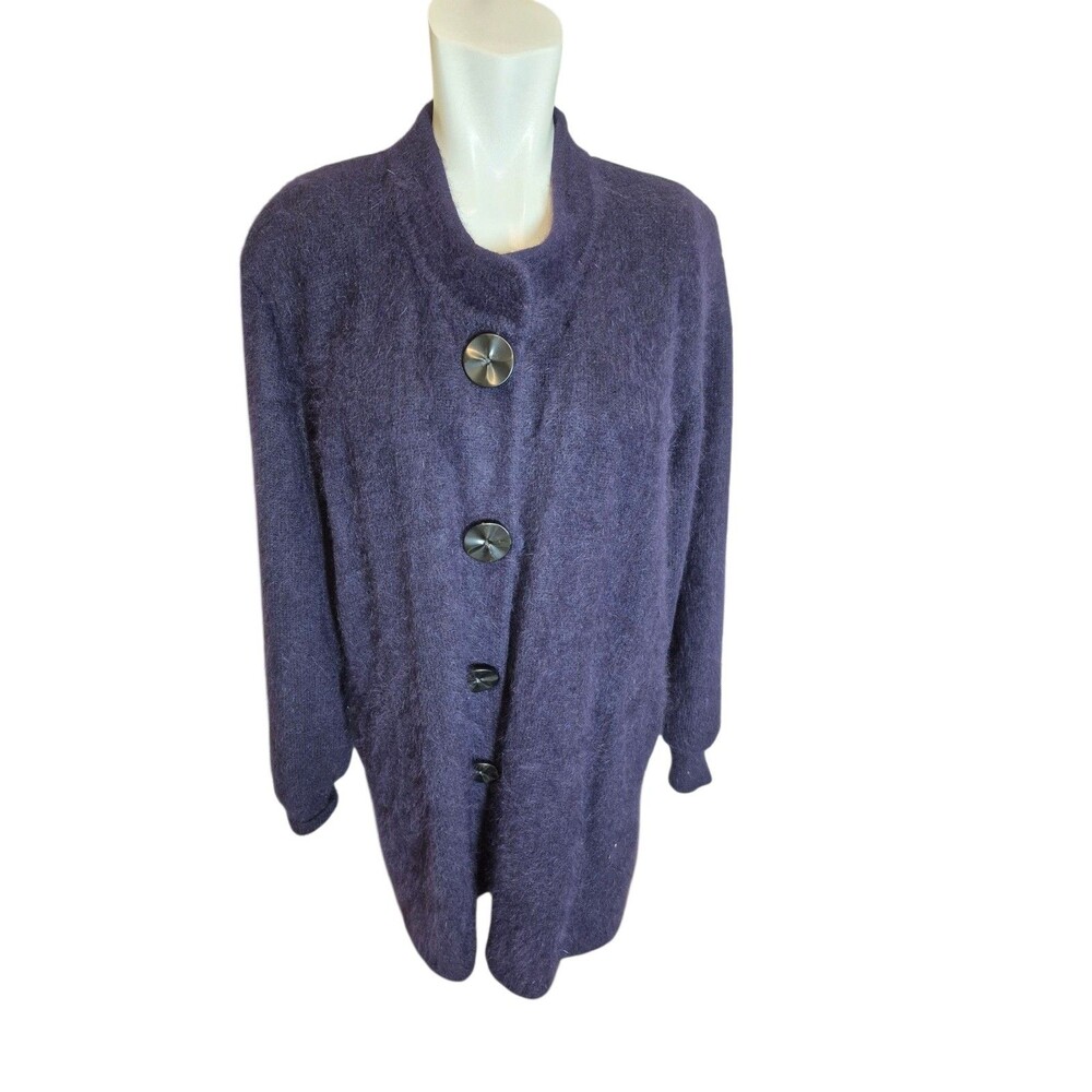 Vanesha VTG 90s Y2K Angora Coatigan Tunic Sweater Oversized Jacket Purple Sz M